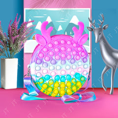 Jucarie antistres din silicon Kaveny, Geanta Pop It, 16 cm, Ren, Macarons