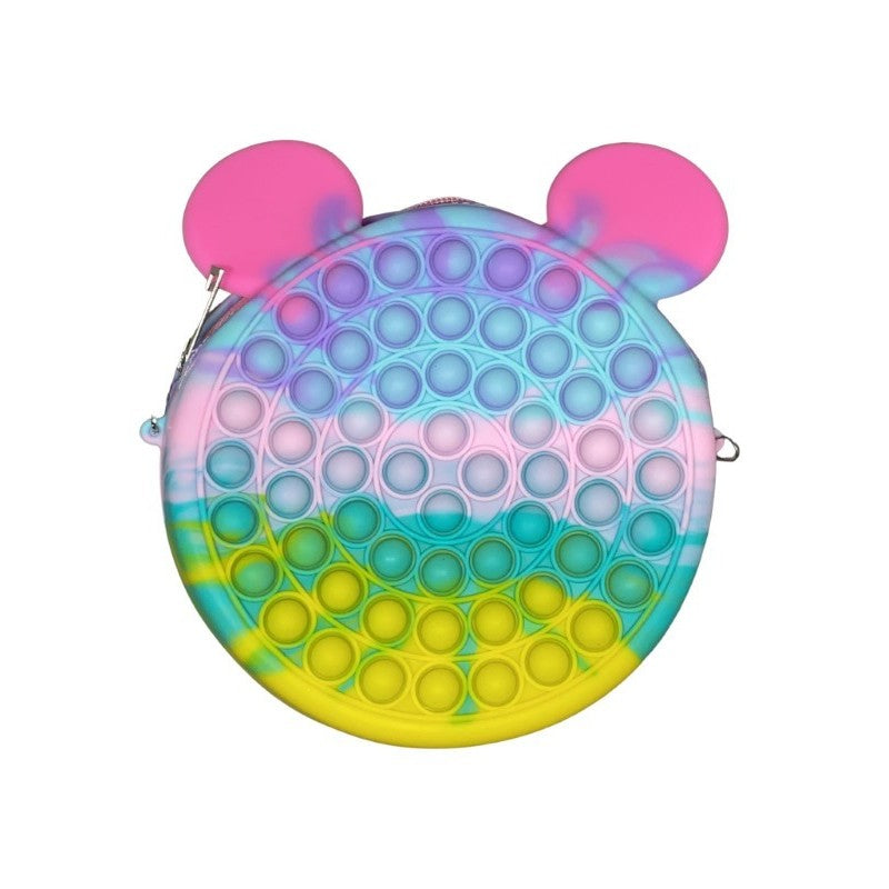 Jucarie antistres din silicon Kaveny, Geanta Pop It, 16 cm, Soricel, Macarons