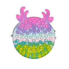 Jucarie antistres din silicon Kaveny, Geanta Pop It, 18 cm, Ren, Macarons