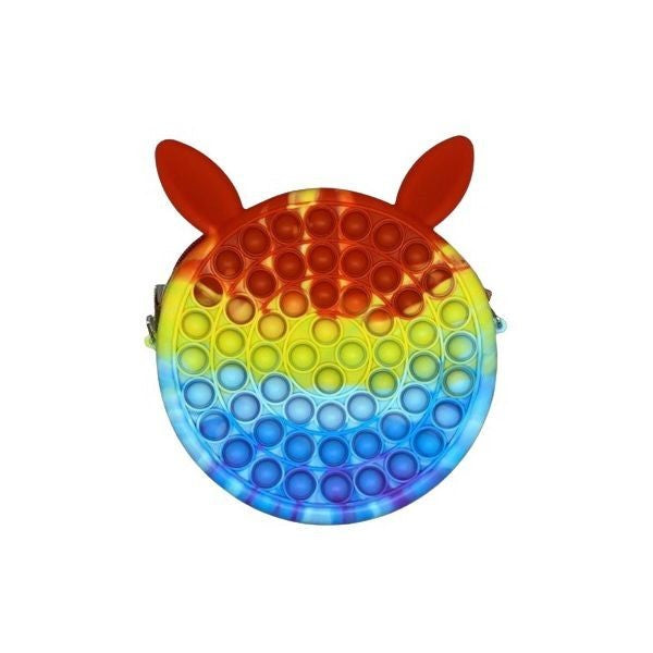 Jucarie antistres din silicon Kaveny, Geanta Pop It, Iepuras, 16 cm, Curcubeu