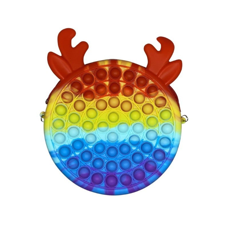 Jucarie antistres din silicon Kaveny, Geanta Pop It, Ren, 16 cm, Curcubeu