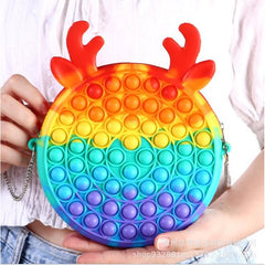 Jucarie antistres din silicon Kaveny, Geanta Pop It, Ren, 16 cm, Curcubeu