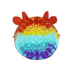 Jucarie antistres din silicon Kaveny, Geanta Pop It, Vacuta, 16 cm, Curcubeu