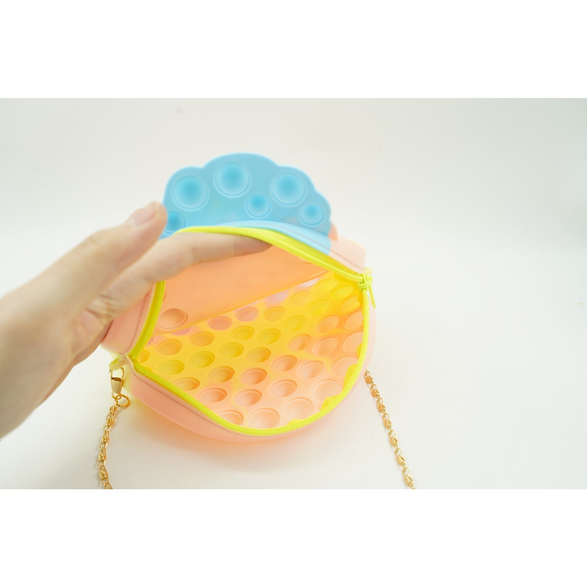 Jucarie antistres din silicon, Kaveny, Pop It Now and Flip It, Geanta de umar, Mica printesa, 16 cm, Macarons