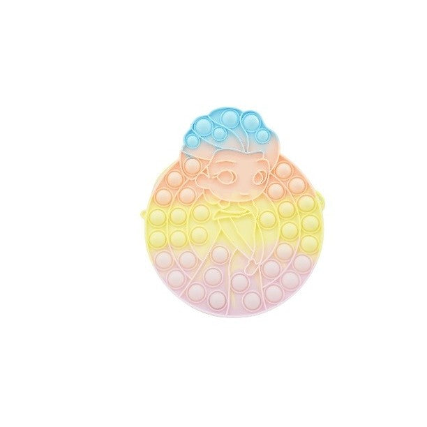 Jucarie antistres din silicon, Kaveny, Pop It Now and Flip It, Geanta de umar, Mica printesa, 16 cm, Macarons