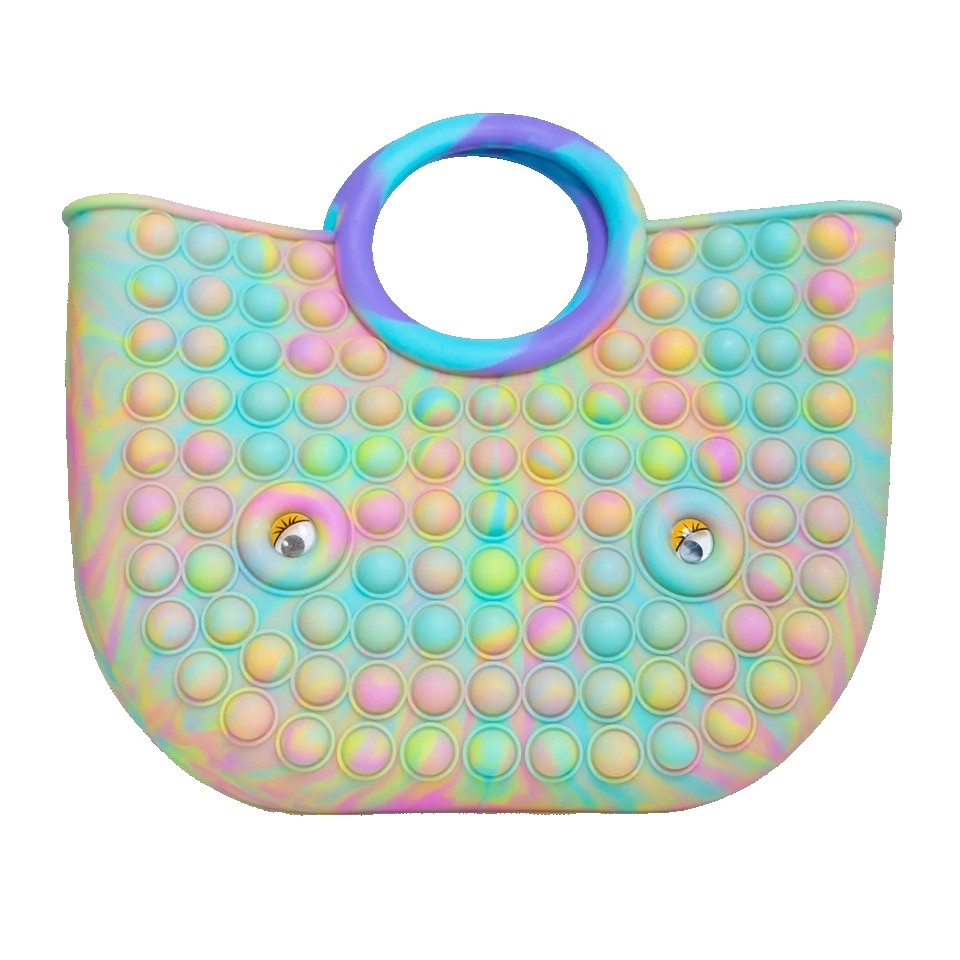 Jucarie Antistres, Kaveny, Tip Pop It Now and Flip It, Geanta, din Silicon, 28 cm, Multicolor