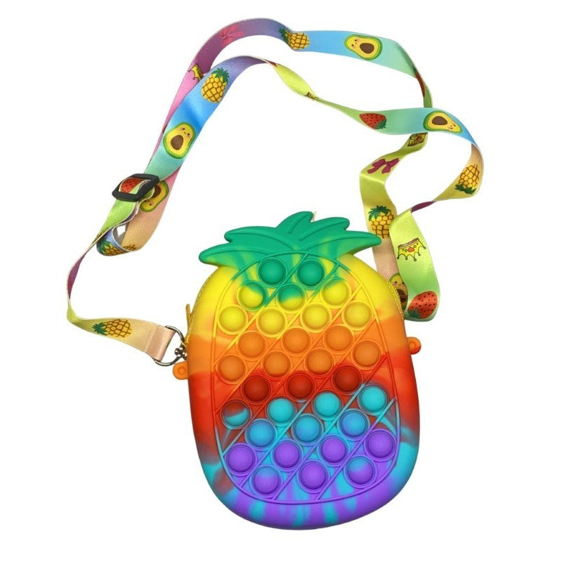 Jucarie antistres din silicon, Kaveny, Pop It Now and Flip It, Geanta mica, Ananas, Multicolor, Model 1