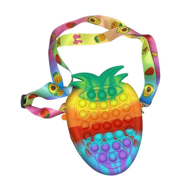 Jucarie antistres din silicon, Kaveny, Pop It Now and Flip It, Geanta mica, Ananas, Multicolor, Model 2