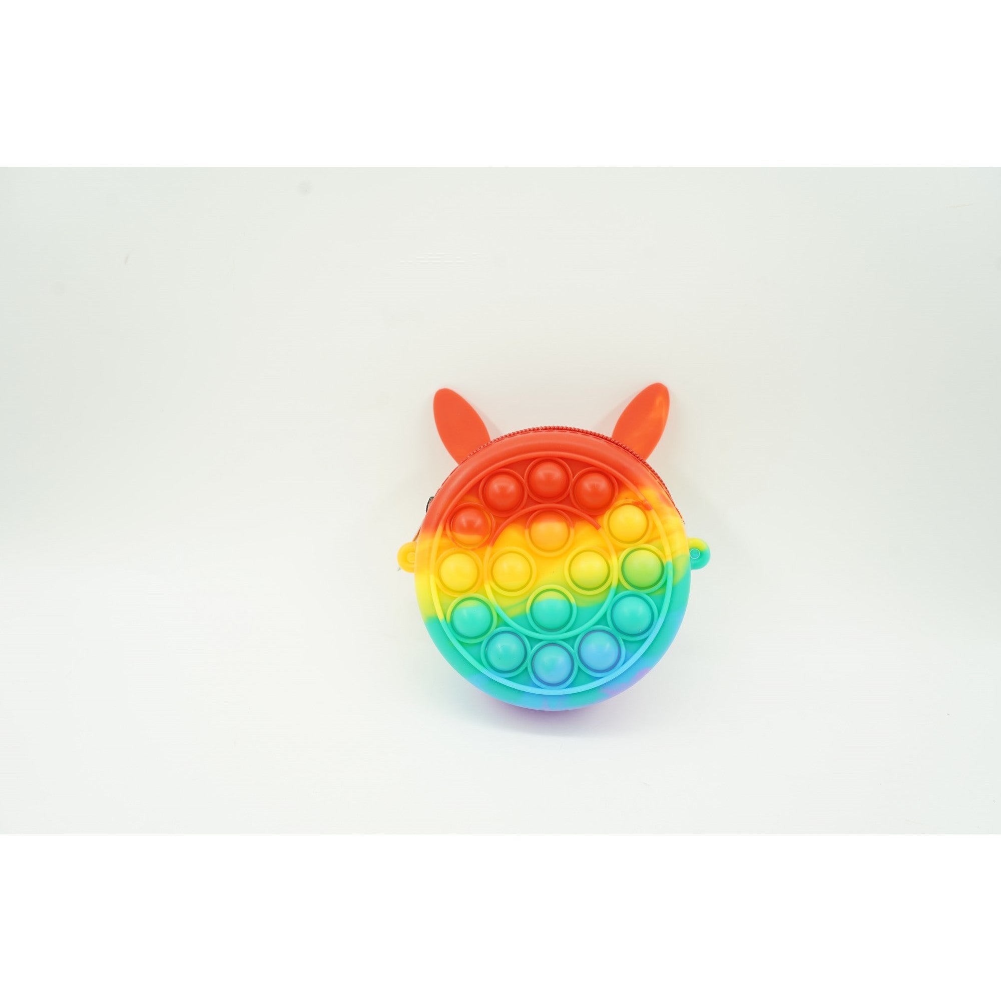 Jucarie antistres din silicon Kaveny, Pop it Now and Flip It ,Mini Geanta, Iepuras, 6 cm, Curcubeu