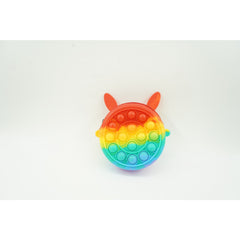 Jucarie antistres din silicon Kaveny, Pop it Now and Flip It ,Mini Geanta, Iepuras, 6 cm, Curcubeu