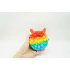 Jucarie antistres din silicon Kaveny, Pop it Now and Flip It ,Mini Geanta, Iepuras, 6 cm, Curcubeu