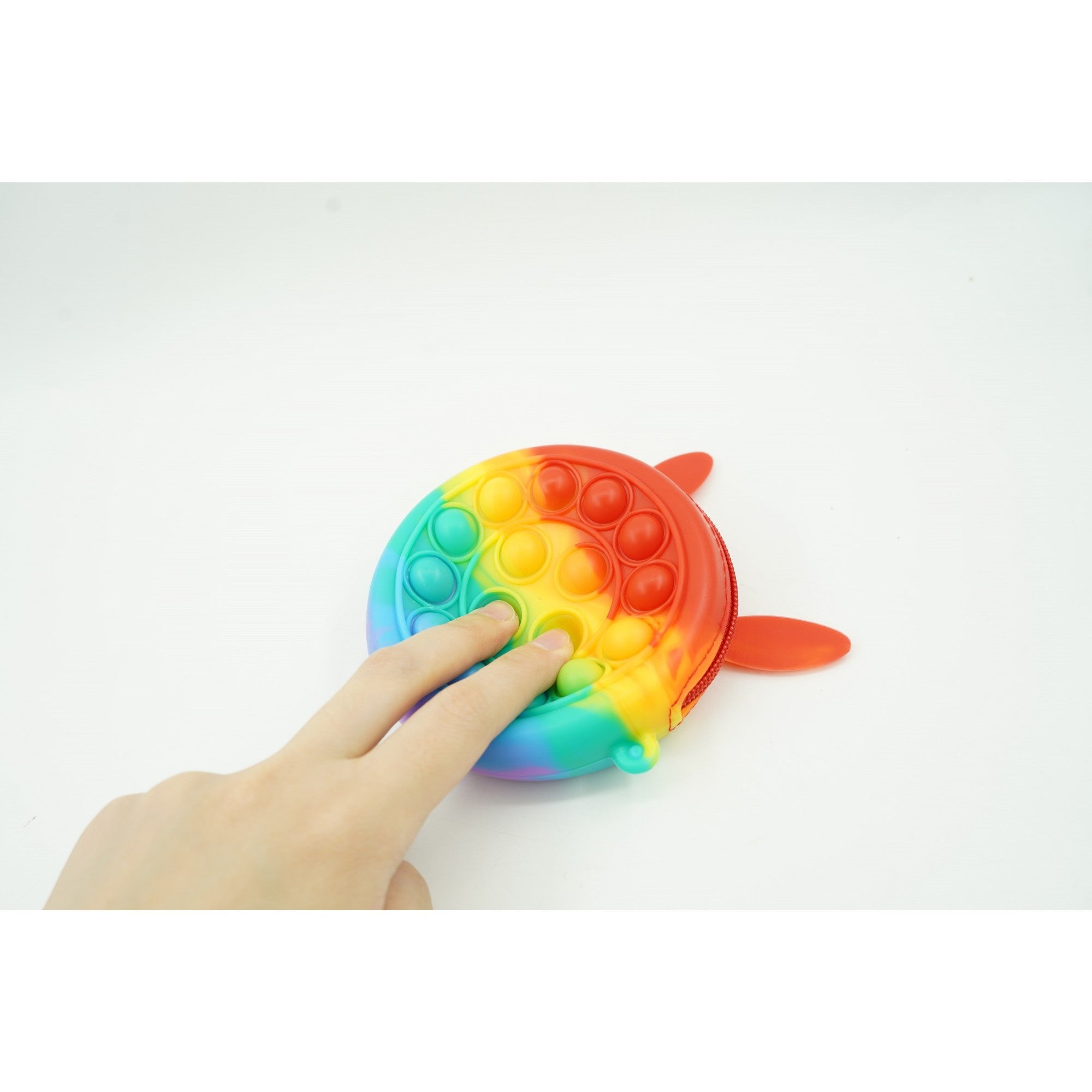 Jucarie antistres din silicon Kaveny, Pop it Now and Flip It ,Mini Geanta, Iepuras, 6 cm, Curcubeu