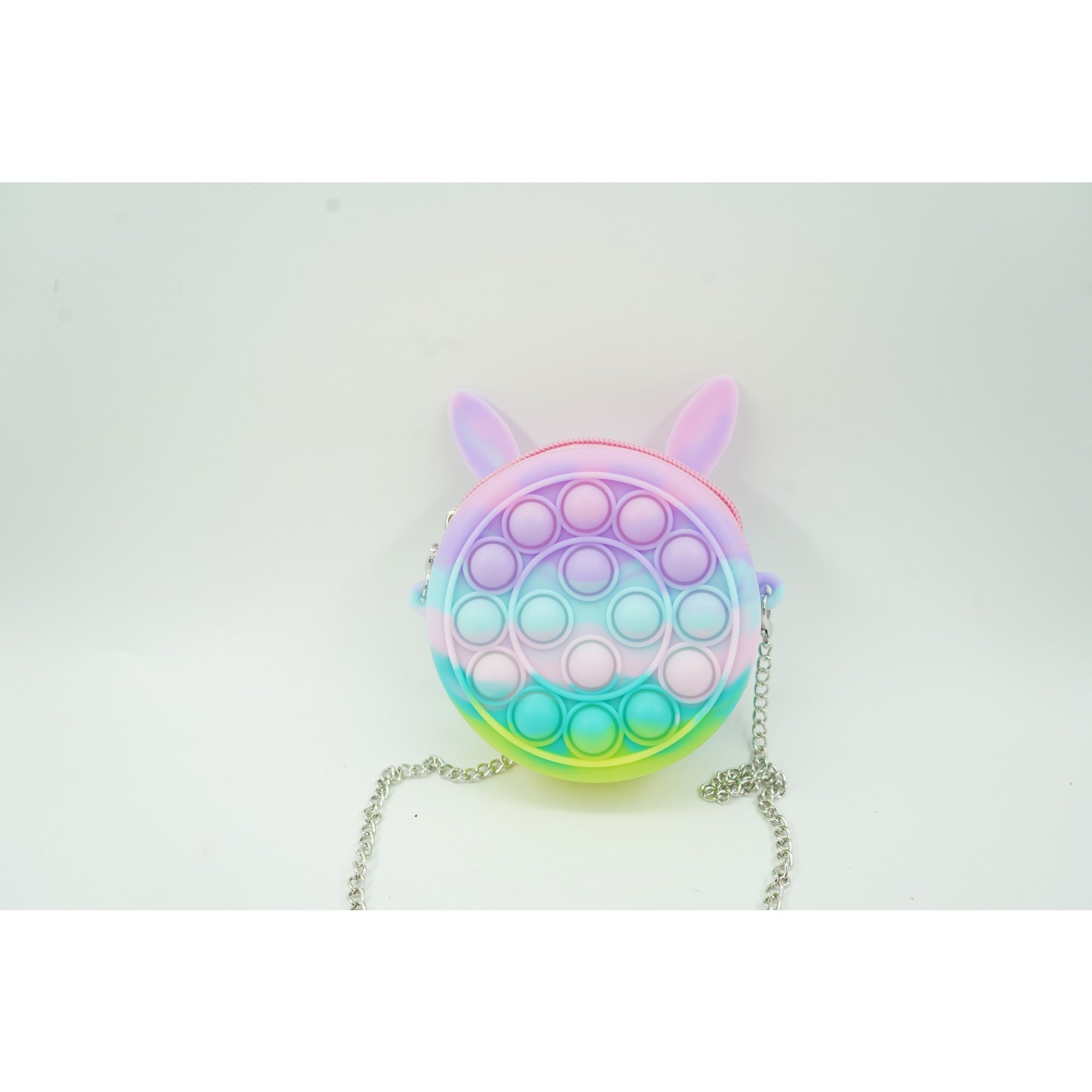 Jucarie antistres din silicon Kaveny, Pop it Now and Flip It ,Mini Geanta, Iepuras, 6 cm, Macarons