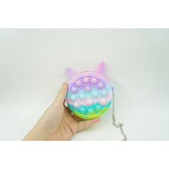 Jucarie antistres din silicon Kaveny, Pop it Now and Flip It ,Mini Geanta, Iepuras, 6 cm, Macarons