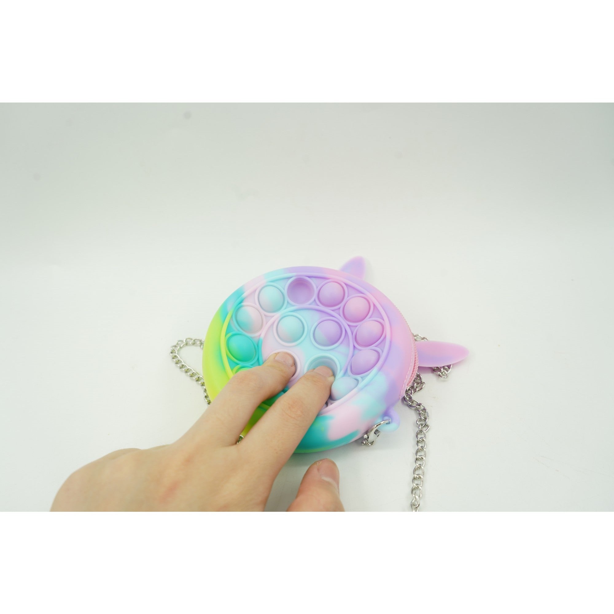 Jucarie antistres din silicon Kaveny, Pop it Now and Flip It ,Mini Geanta, Iepuras, 6 cm, Macarons