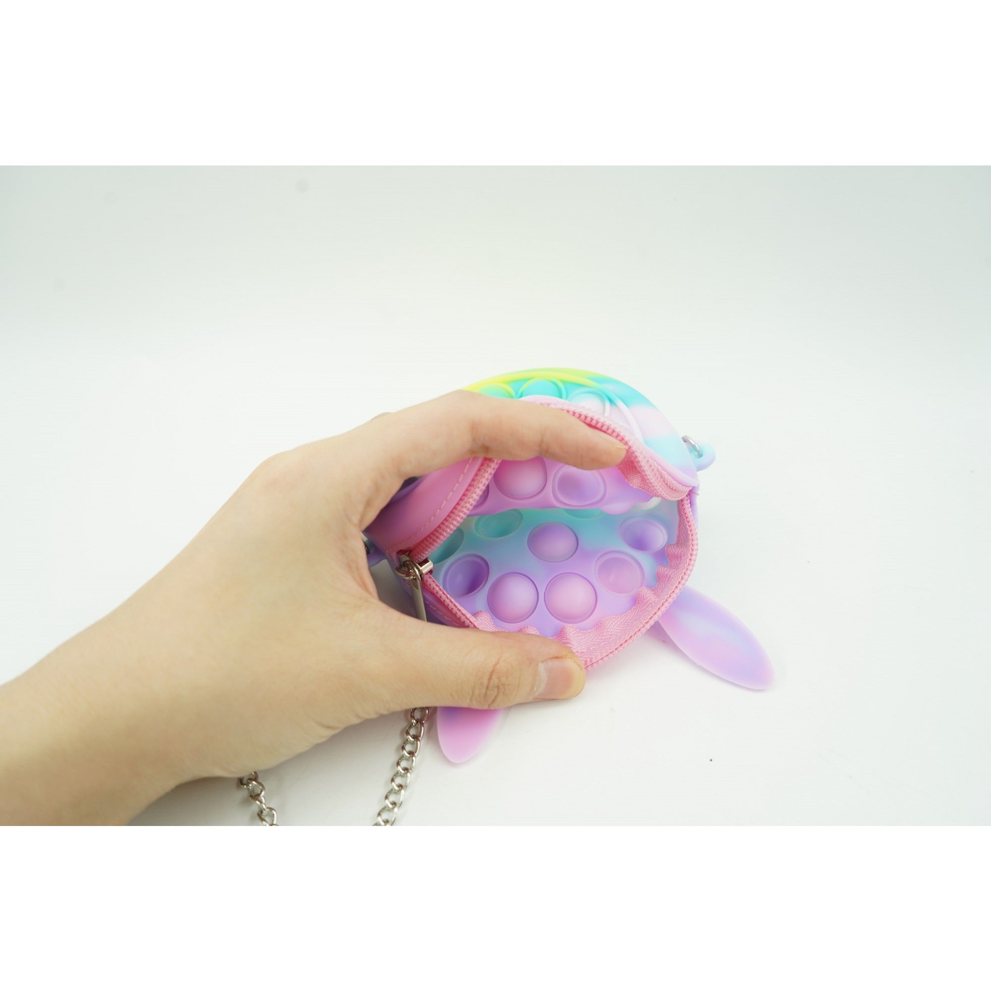 Jucarie antistres din silicon Kaveny, Pop it Now and Flip It ,Mini Geanta, Iepuras, 6 cm, Macarons