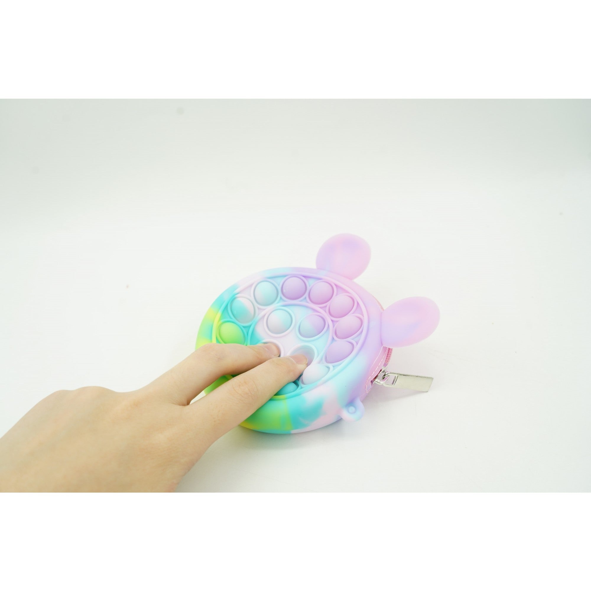 Jucarie antistres din silicon Kaveny, Pop it Now and Flip It ,Mini Geanta, Mickey Mouse, 6 cm, Macarons