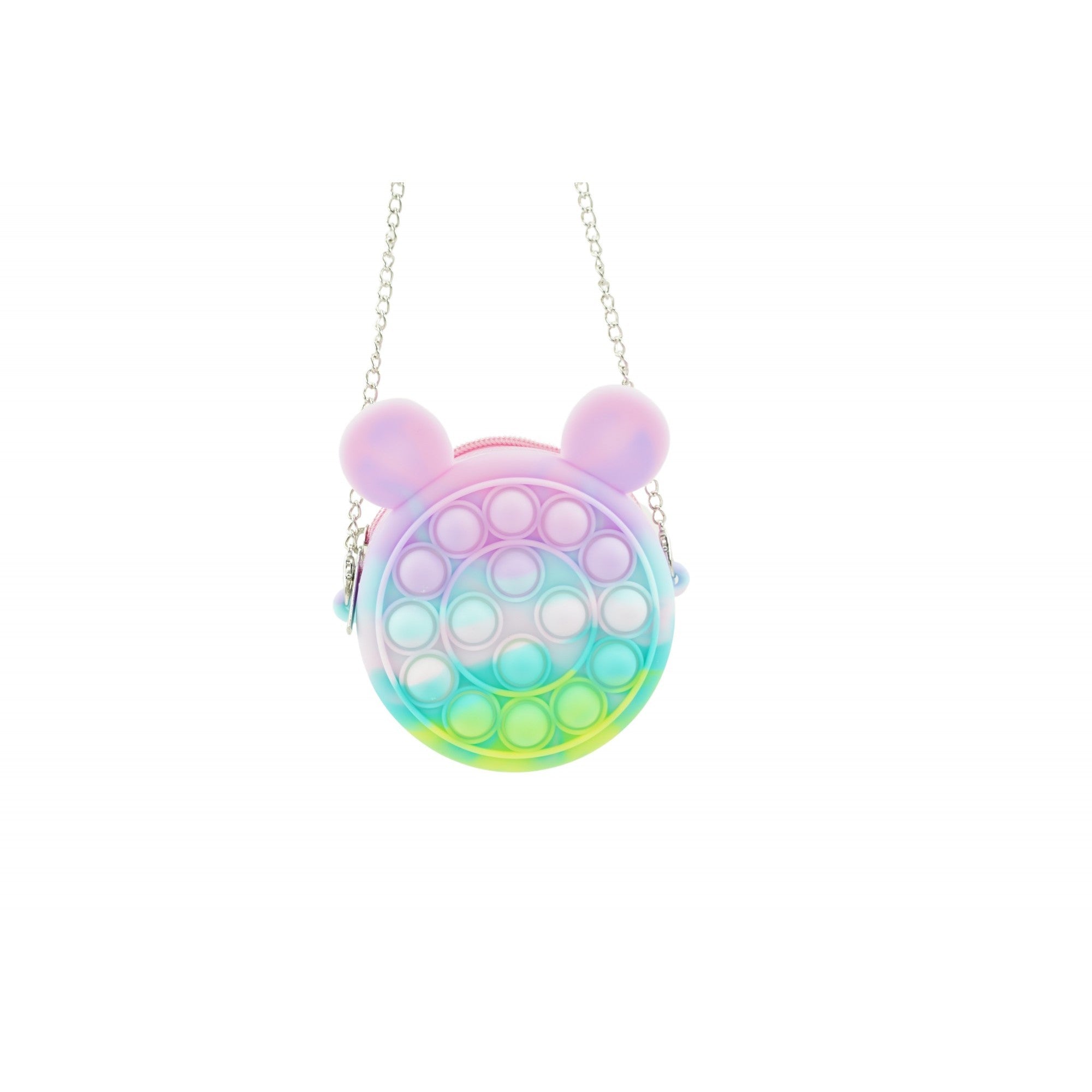 Jucarie antistres din silicon Kaveny, Pop it Now and Flip It ,Mini Geanta, Mickey Mouse, 6 cm, Macarons