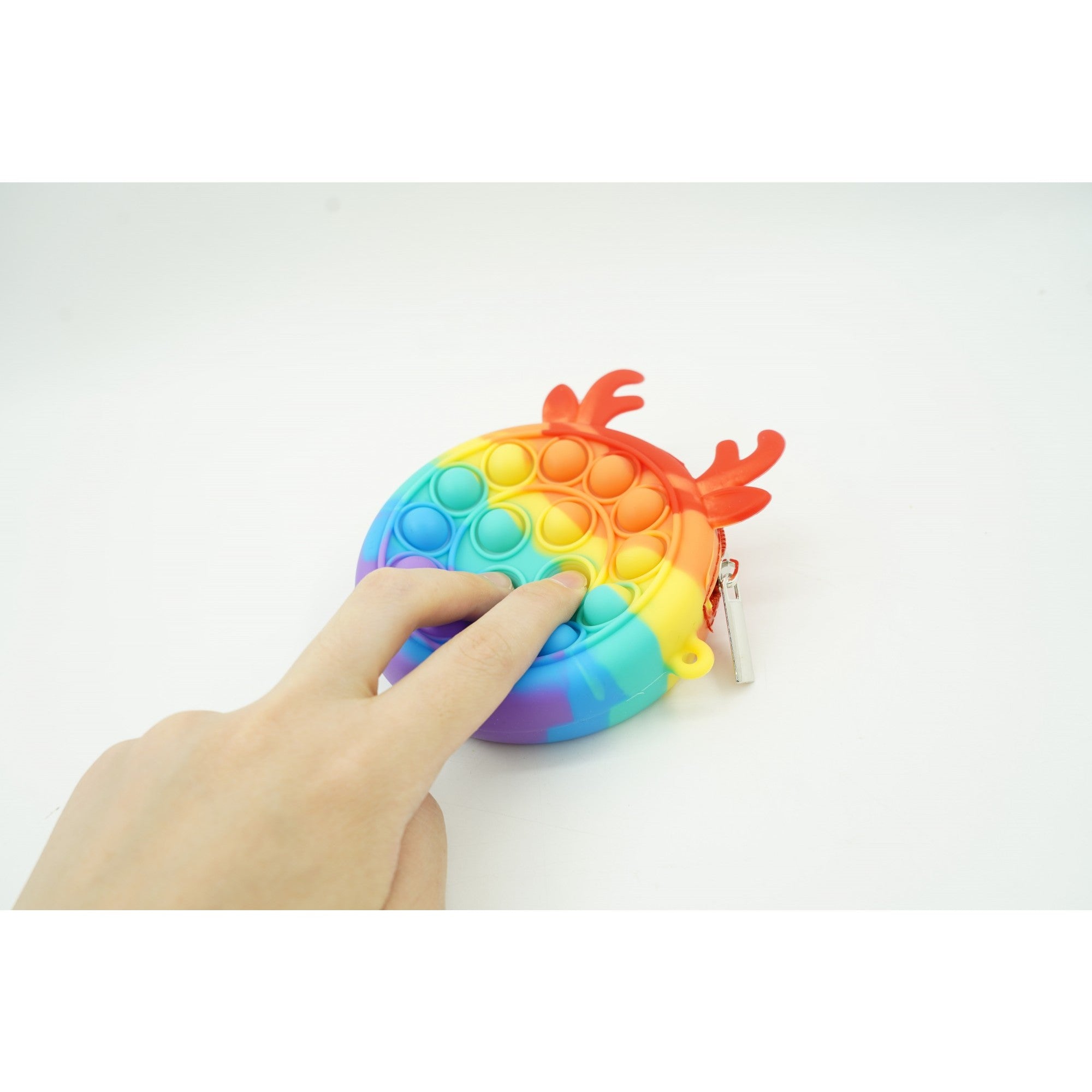Jucarie antistres din silicon Kaveny, Pop it Now and Flip It ,Mini Geanta, Ren, 6 cm, Curcubeu