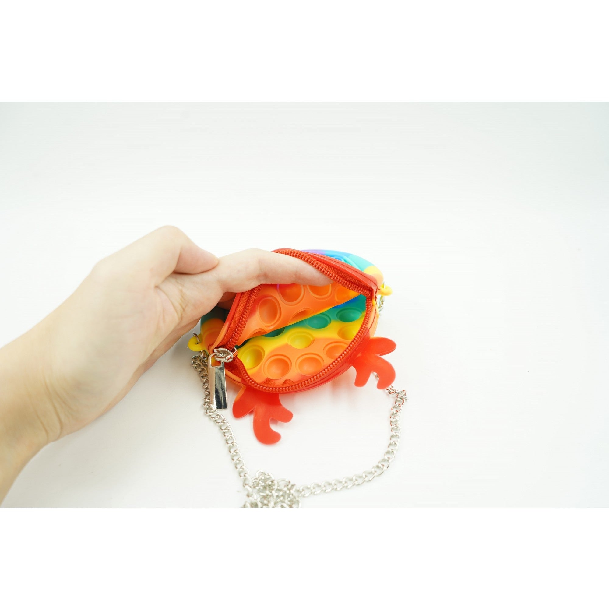 Jucarie antistres din silicon Kaveny, Pop it Now and Flip It ,Mini Geanta, Ren, 6 cm, Curcubeu