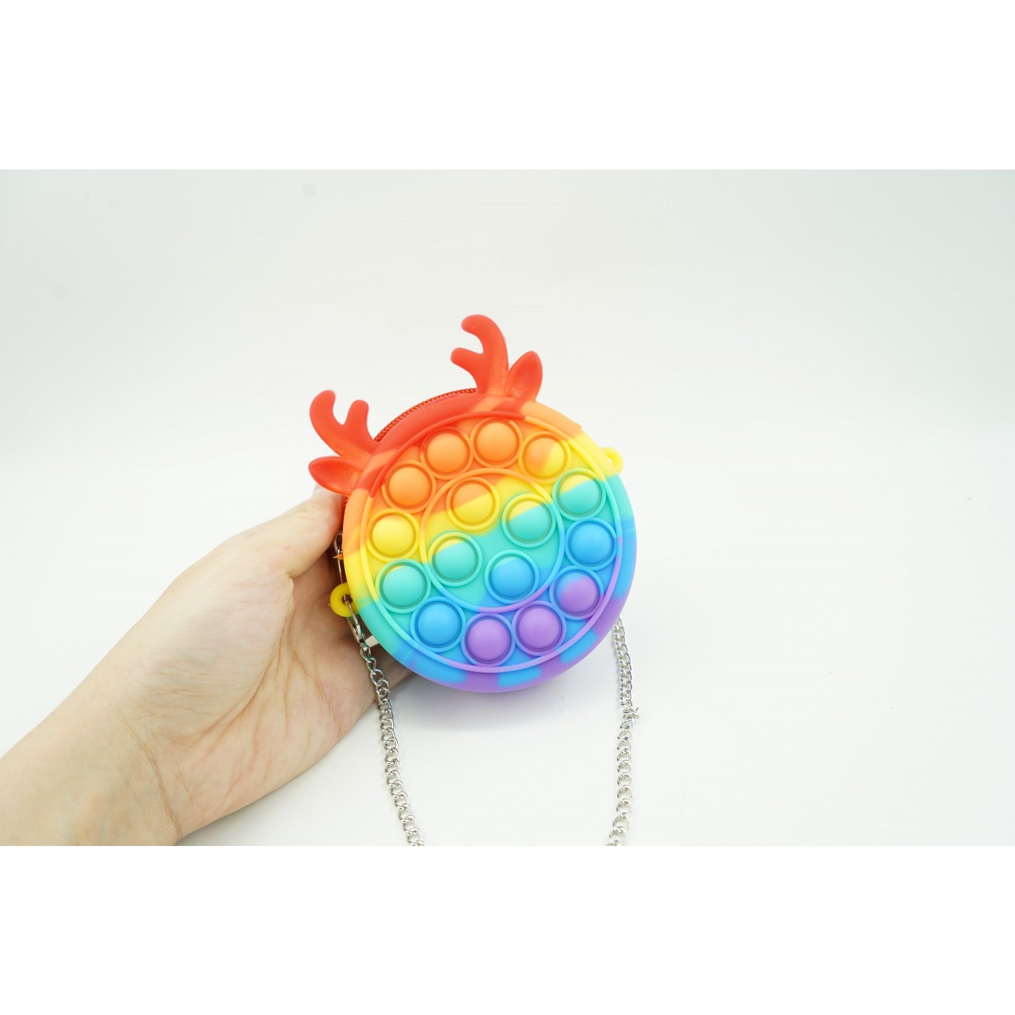 Jucarie antistres din silicon Kaveny, Pop it Now and Flip It ,Mini Geanta, Ren, 6 cm, Curcubeu