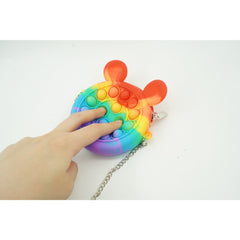 Jucarie antistres din silicon Kaveny, Pop it Now and Flip It ,Mini Geanta, Soricel, 6 cm, Curcubeu