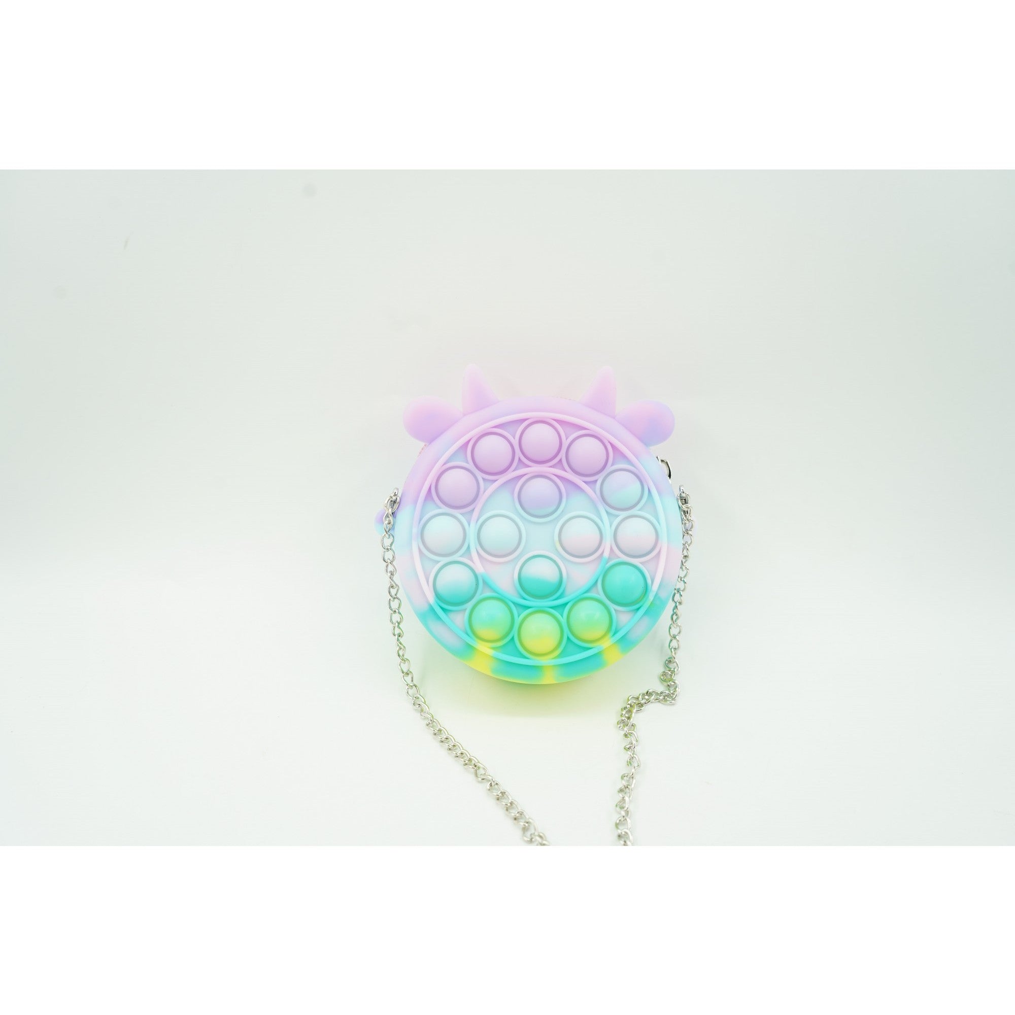 Jucarie antistres din silicon Kaveny, Pop it Now and Flip It ,Mini Geanta, Vacuta, 6 cm, Macarons