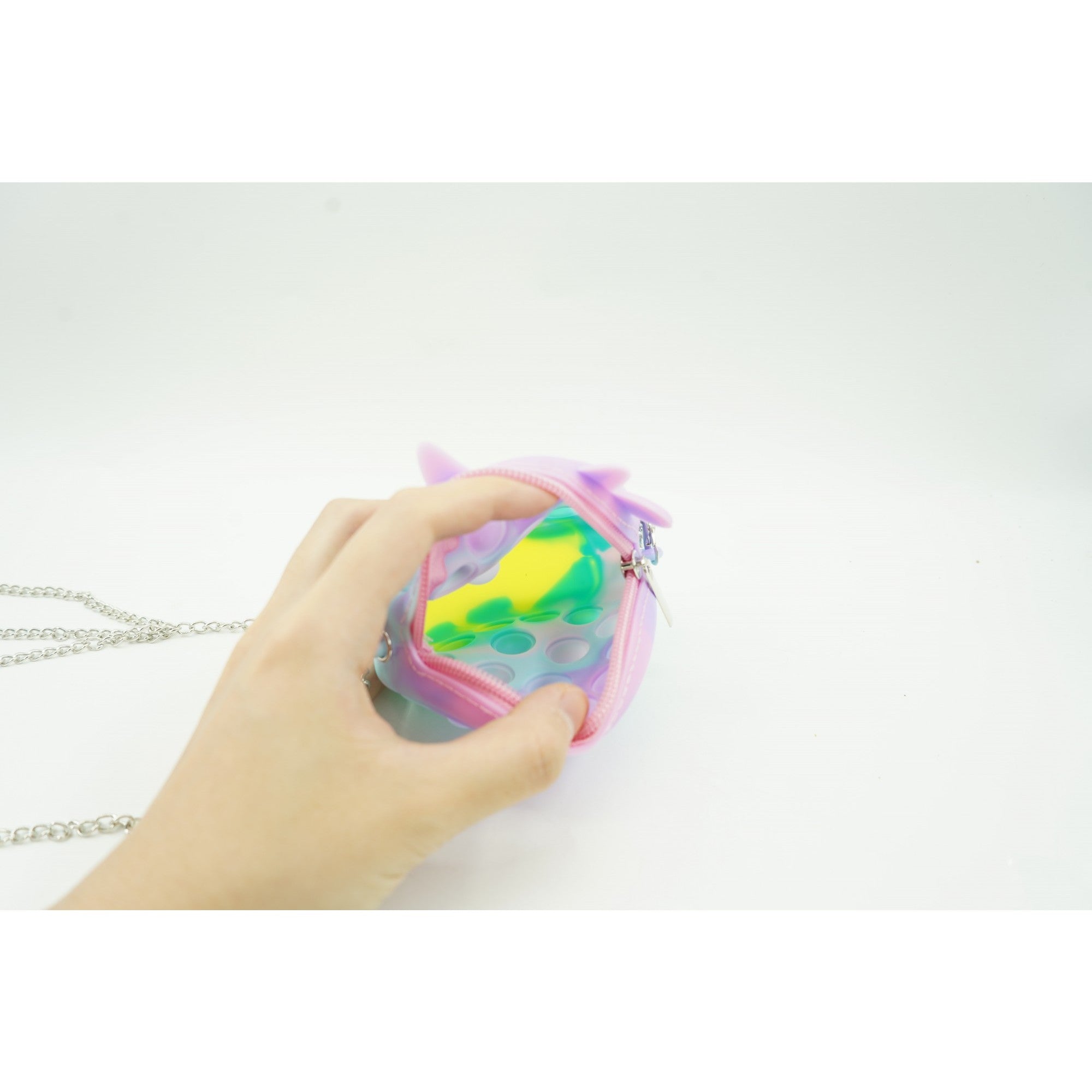 Jucarie antistres din silicon Kaveny, Pop it Now and Flip It ,Mini Geanta, Vacuta, 6 cm, Macarons