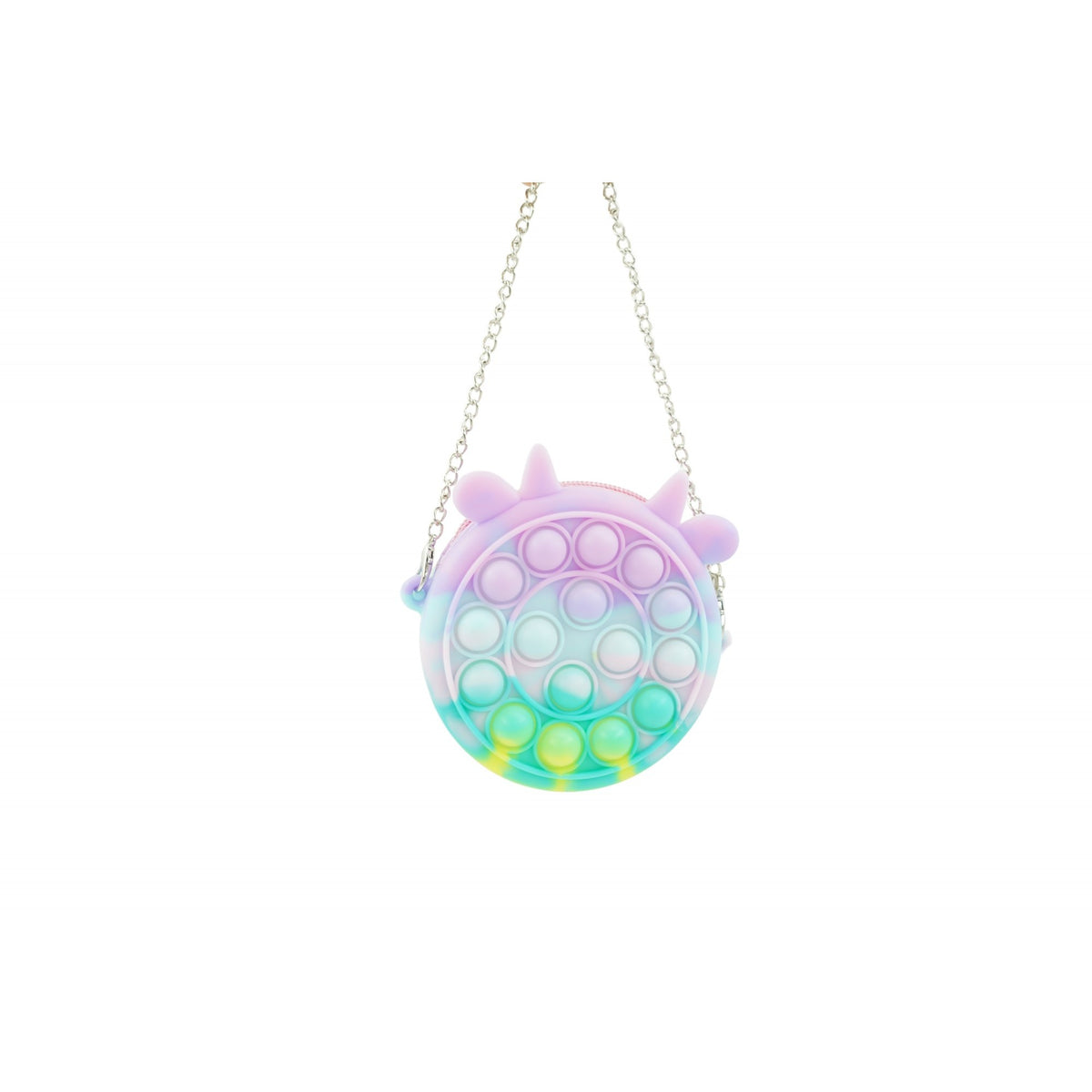 Jucarie antistres din silicon Kaveny, Pop it Now and Flip It ,Mini Geanta, Vacuta, 6 cm, Macarons