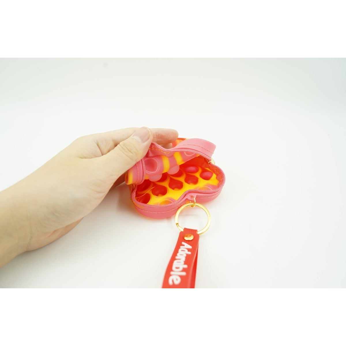 Jucarie antistres din silicon, Kaveny, Pop It Now and Flip It, Portofel inima, Rosu/Galben