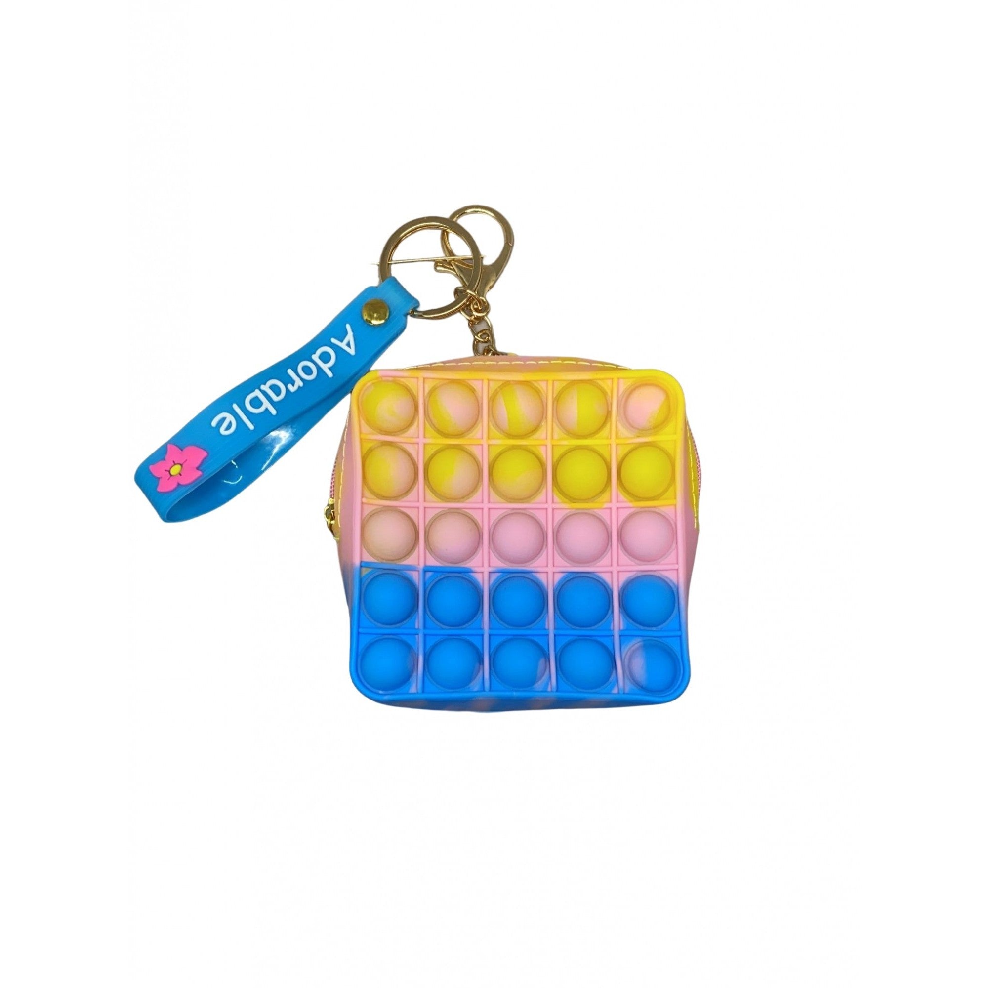 Jucarie antistres din silicon, Kaveny, Pop It Now and Flip It, Portofel patrat, Galben/Albastru