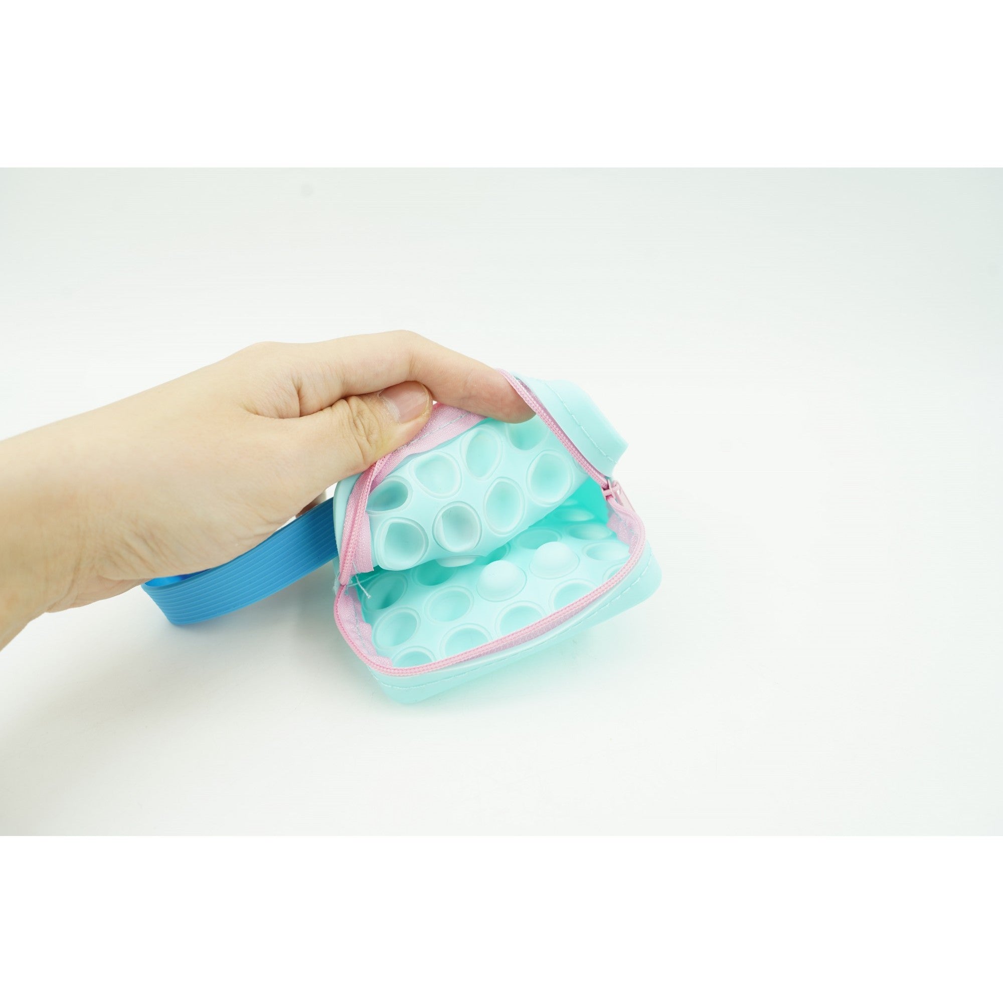 Jucarie antistres din silicon, Kaveny, Pop It Now and Flip It, Portofel patrat, Verde/Bleu