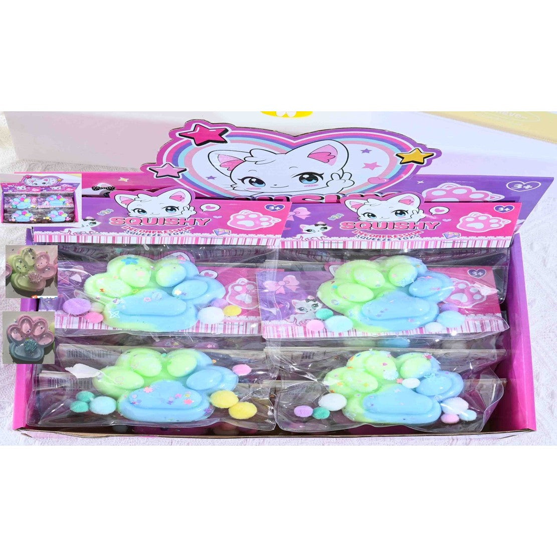 Jucarie Antistres Squishy, Kaveny, cu Revenire Lenta, Labuta de Pisica Pufoasa, 7.5 cm, Ambalaj Transparent, Model 27059, Multicolor