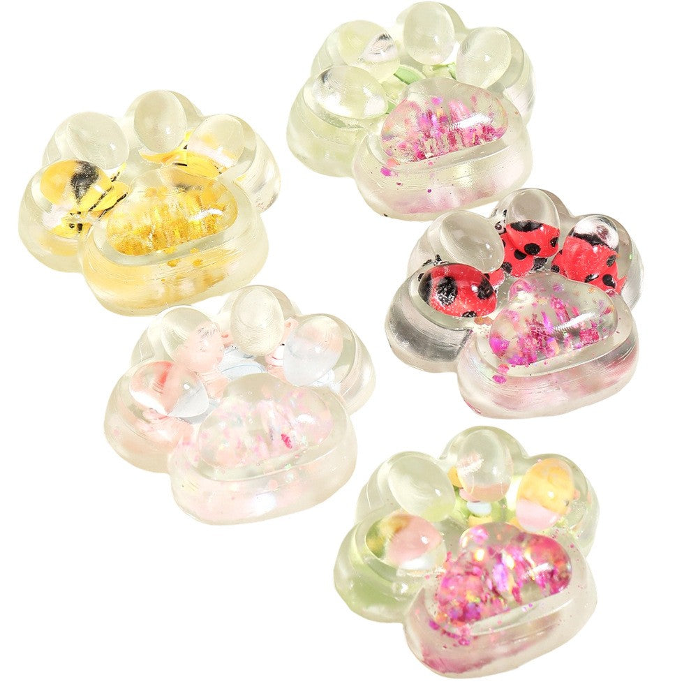Jucarie Antistres Squishy, Kaveny, cu Revenire Lenta, Squeeze Pinch Family, Model Cat Paw, 6.5 x 7 cm, din Tpr, 4-6 Ani, Model 7 Insecte, Transparent
