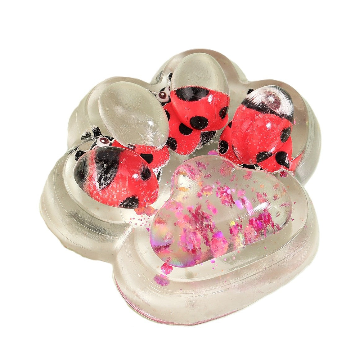 Jucarie Antistres Squishy, Kaveny, cu Revenire Lenta, Squeeze Pinch Family, Model Cat Paw, 6.5 x 7 cm, din Tpr, 4-6 Ani, Model 7 Insecte, Transparent