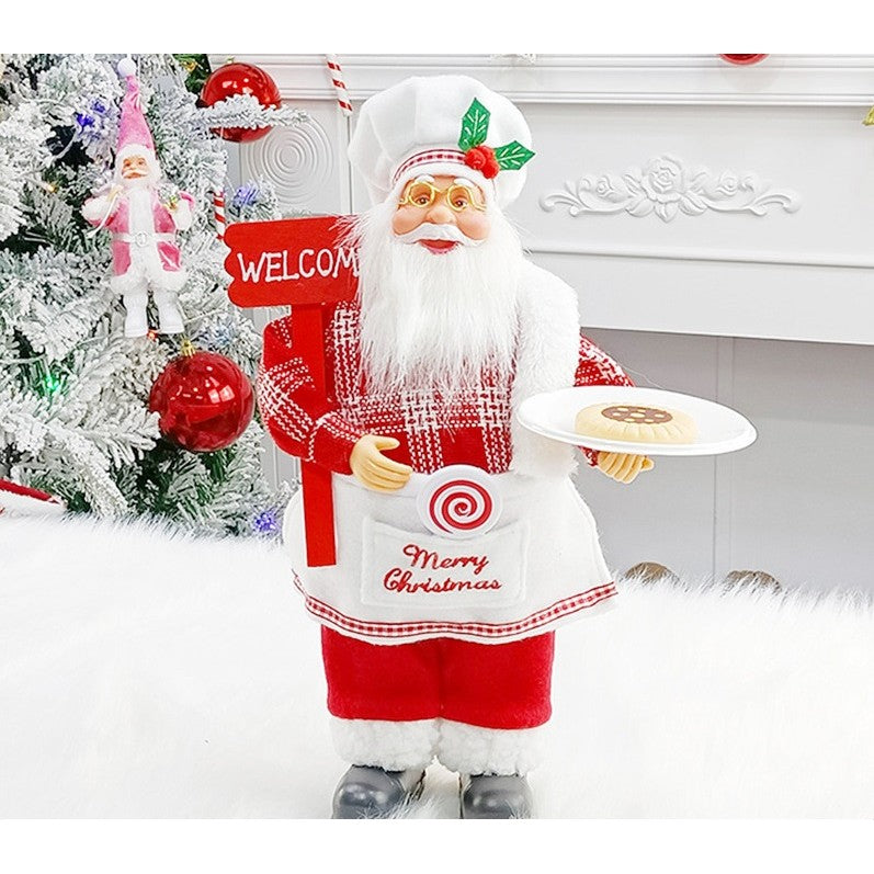 Figurina Decorativa Craciun, Kadeny, Mos Craciun Bucatar, 30 x 17 x 10 cm, Material Plastic+Textil, Interior/Exterior, Rosu/Alb