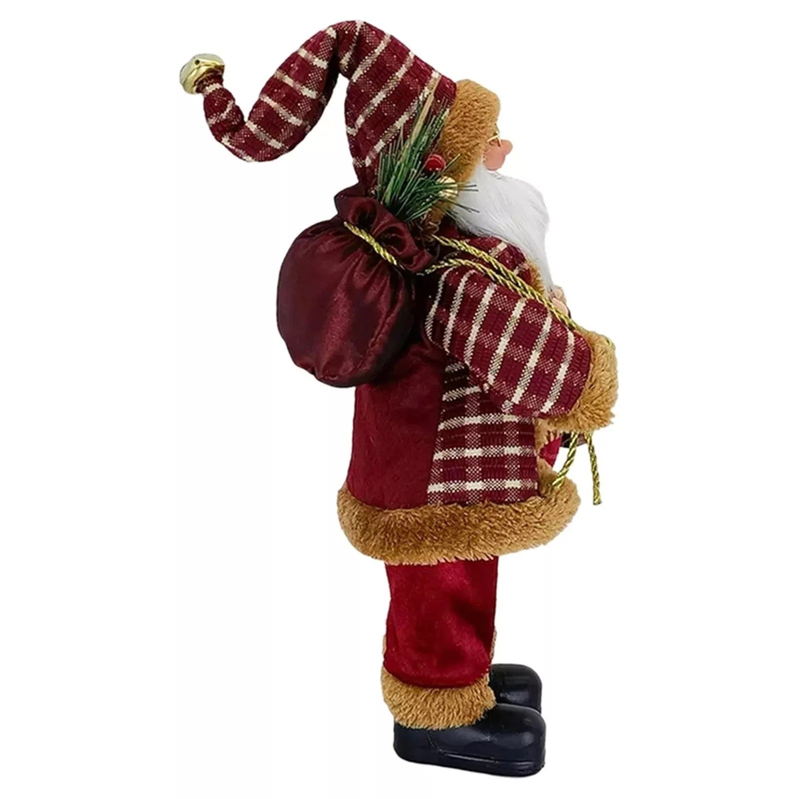 Figurina Decorativa Craciun, Kadeny, Mos Craciun Asezat cu Sac si Felinar, 35 x 18 x 20 cm, Material Plastic+Textil, Interior/Exterior, Rosu/Auriu