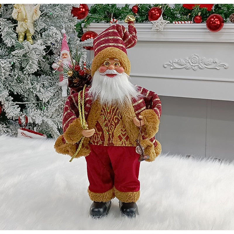 Figurina Decorativa Craciun, Kadeny, Mos Craciun Asezat cu Sac si Felinar, 35 x 18 x 20 cm, Material Plastic+Textil, Interior/Exterior, Rosu/Auriu