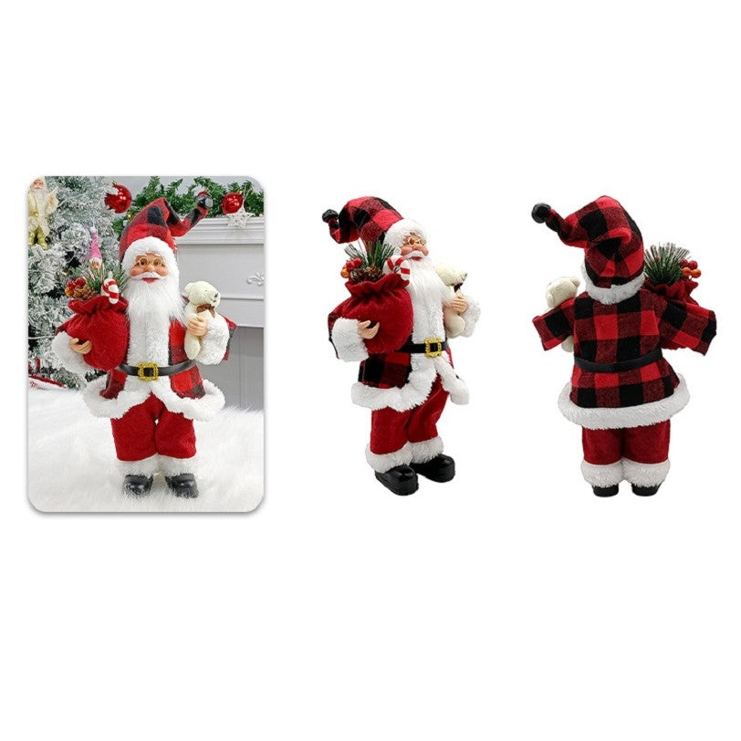 Figurina Decorativa Craciun, Kadeny, Mos Craciun cu Urs de Plus, 30 x 10 x 17 cm, Material Plastic+Textil, Interior/Exterior, Alb/Rosu