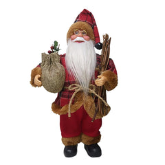 Figurina Decorativa Craciun, Kadeny, Mos Craciun Asezat cu Surcele la Brat, 35 x 18 x 20 cm, Material Plastic+Textil, Interior/Exterior, Rosu/Maro
