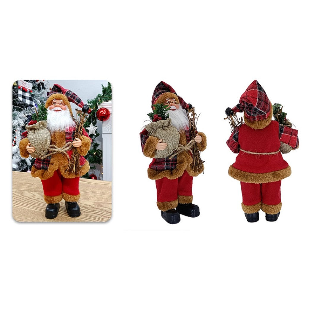 Figurina Decorativa Craciun, Kadeny, Mos Craciun Asezat cu Surcele la Brat, 35 x 18 x 20 cm, Material Plastic+Textil, Interior/Exterior, Rosu/Maro