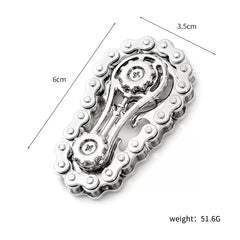 Jucarie Fidget Spinner Premium Anti Stres, Kaveny, Giroscop din Aliaj, Jucarie din Metal de decompresie, forma Lant de Angrenaj de Bicicleta, 6 x 3.5 cm, Argintiu