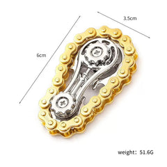Jucarie Fidget Spinner Premium Anti Stres, Kaveny, Giroscop din Aliaj, Jucarie din Metal de decompresie, forma Lant de Angrenaj de Bicicleta, 6 x 3.5 cm, Auriu