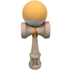 Kendama X Originala, Profesionala, Kaveny, din Lemn cu Bila cu Invelis din Cauciuc, 18 x 6 x 7 cm, Rubber Grip, Portocaliu/Alb