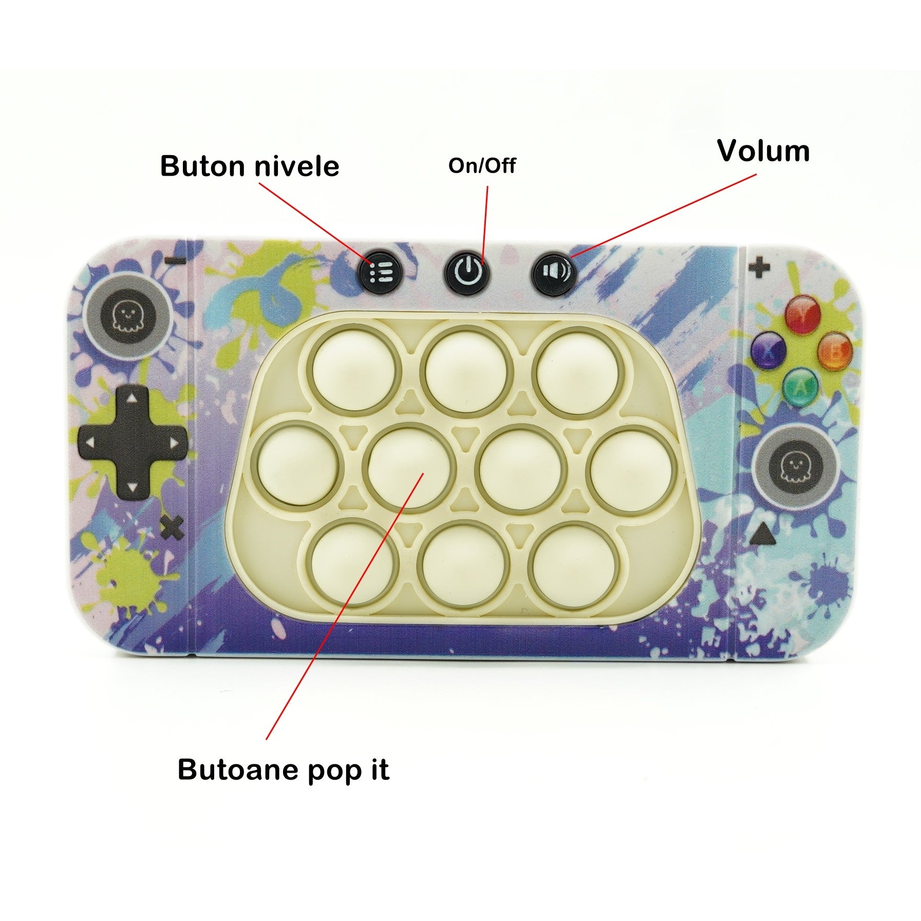 Jucarie interactiva tip consola pentru copii Kaveny, speed push whack-a-mole, joc de viteza pop it, material ABS/silicon, cu nivele, sunete si lumini, 15.5 x 7.6 x 5.3 cm, model culori, multicolor