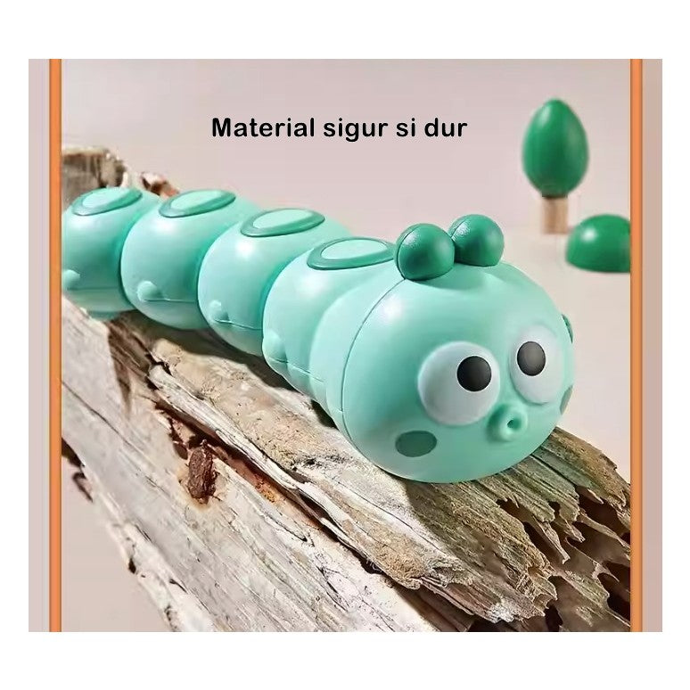 Jucarie mecanica pentru copii Kaveny, omida haioasa, cu cheita, distractiva, se taraste, se misca, 15 x 4 cm, verde
