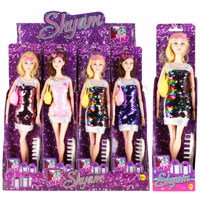 Jucarie papusa + accesorii (perie, geanta) MegaCreative Shyam, 29cm, 524670, 8x33x5cm, pvc, +3 ani