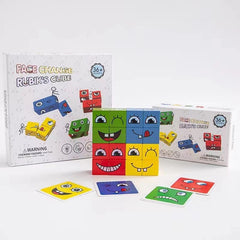 Jucarie pentru copii montessori Kaveny, cub din lemn, asamblare fete, 64 de carti distractive, pentru baieti si fete, varsta +3 ani, educativ, multicolor