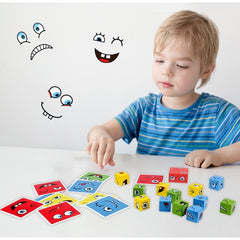Jucarie pentru copii montessori Kaveny, cub din lemn, asamblare fete, 64 de carti distractive, pentru baieti si fete, varsta +3 ani, educativ, multicolor
