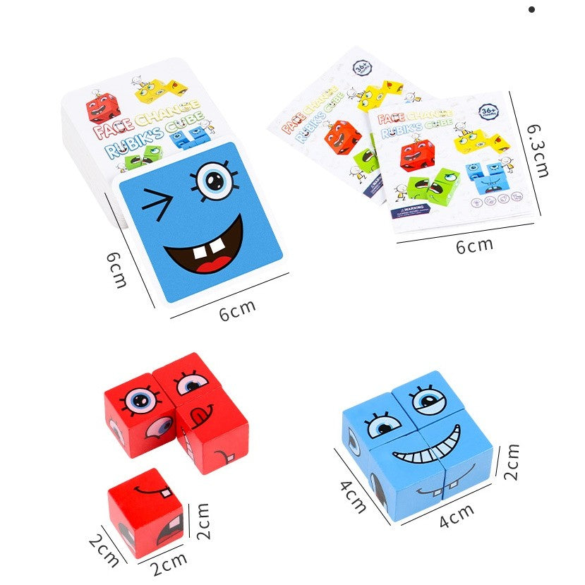 Jucarie pentru copii montessori Kaveny, cub din lemn, asamblare fete, 64 de carti distractive, pentru baieti si fete, varsta +3 ani, educativ, multicolor